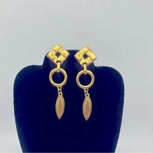 Vintage Gold Geometric Leaf Dangle Earrings​​​​